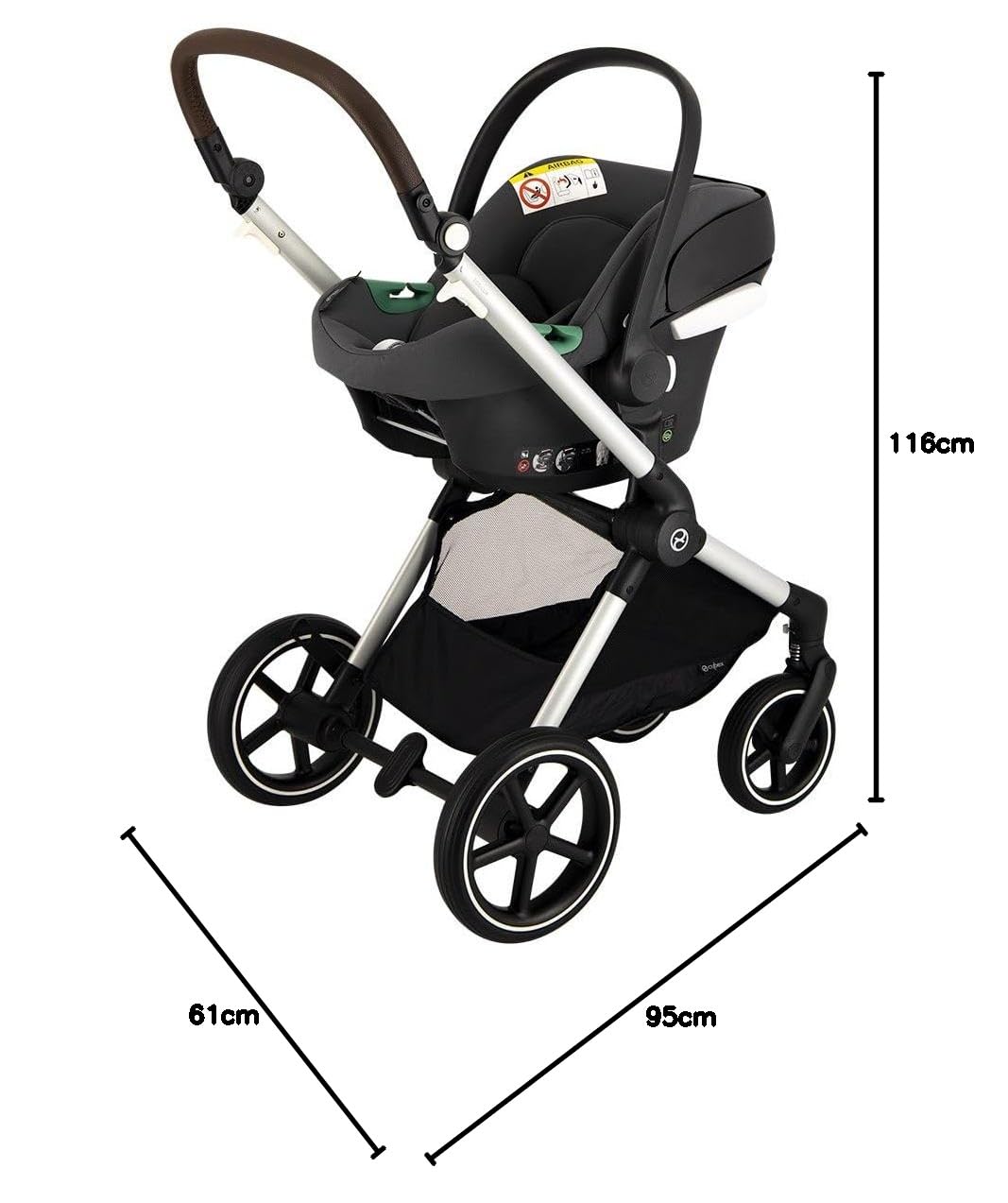 CYBEX Gold Kinderwagen EOS Lux 2-in-1 mit Babyschale Aton B2 i-Size und Babyschalen-Adapter, Reisesystem, Ab Geburt bis 22 kg (ca. 4 Jahre), Moon Black (Schwarz)