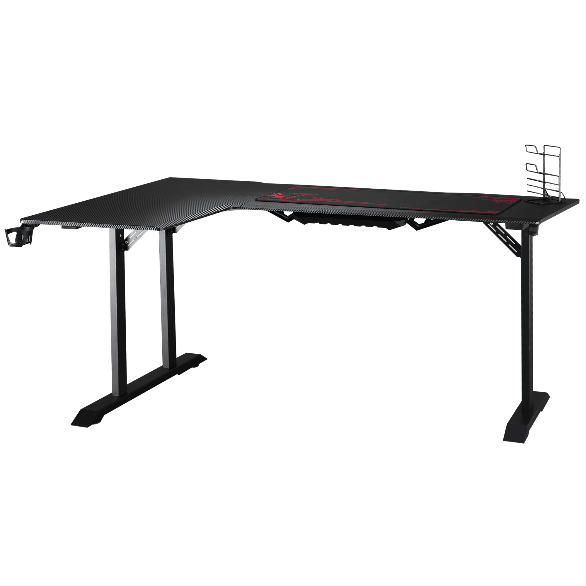gaming-tafel bureau L-vormig met koptelefoonhaak bekerhouder computertafel metaal MDF zwart + rood 168 x 109 x 78 cm