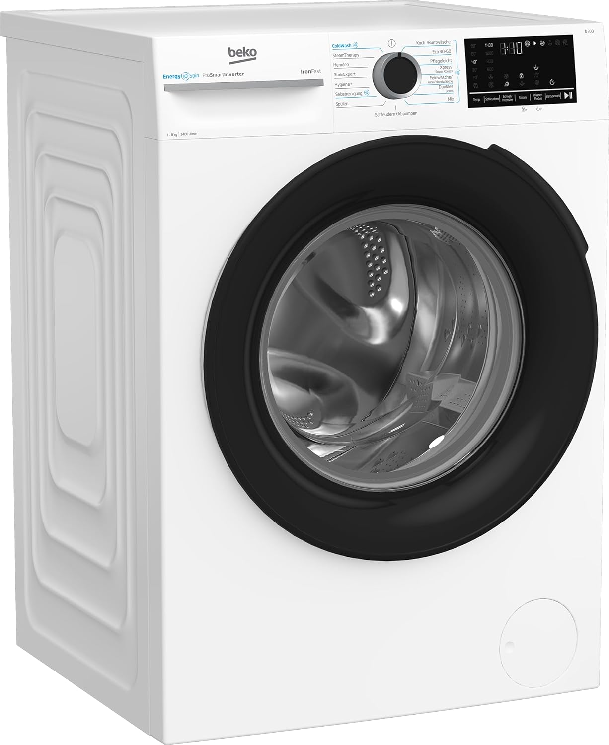 Beko B3WFU58415W1 b300 Waschmaschine, 8 kg, Waschvollautomat, Restzeitanzeige, Schleuderwahl, 1400 U/min, Dampffunktion, AddXtra-Nachlegefunktion, Bluetooth, Hygiene+ allergikergeeignet, Weiß
