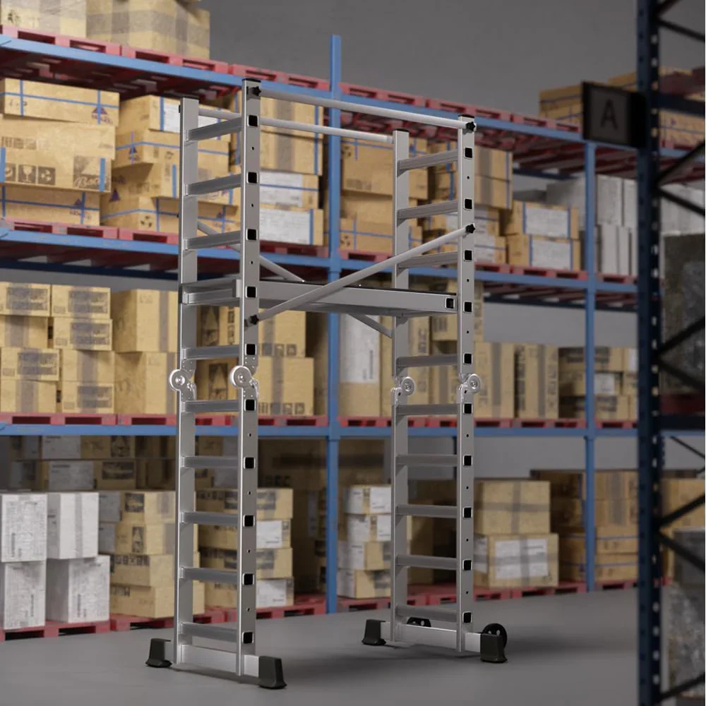 Foldable Scaffolding Ladder. Multipurpose Rolling Work Platform. Scaffold Tower. Ladder Stool Bench. Adjustable Platform. 330 Lbs Duty Rate