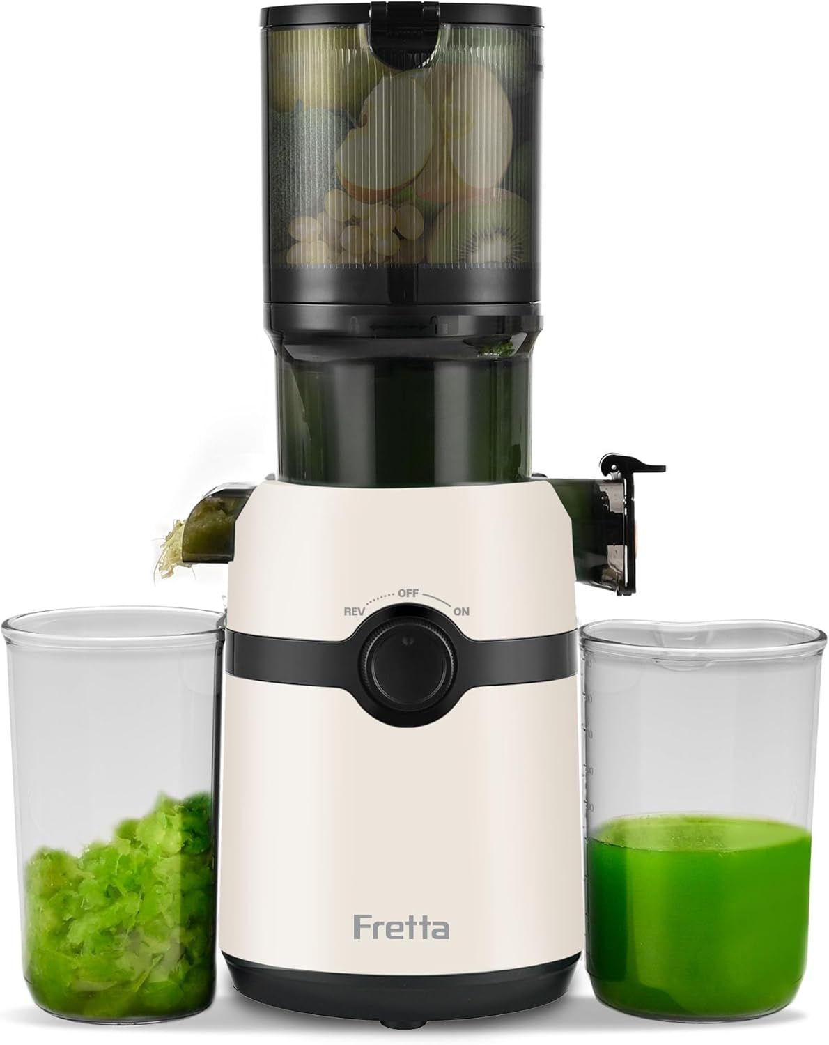 Fretta Masticating Juicer, 200W Cold Press with Large Feeding Chute, White