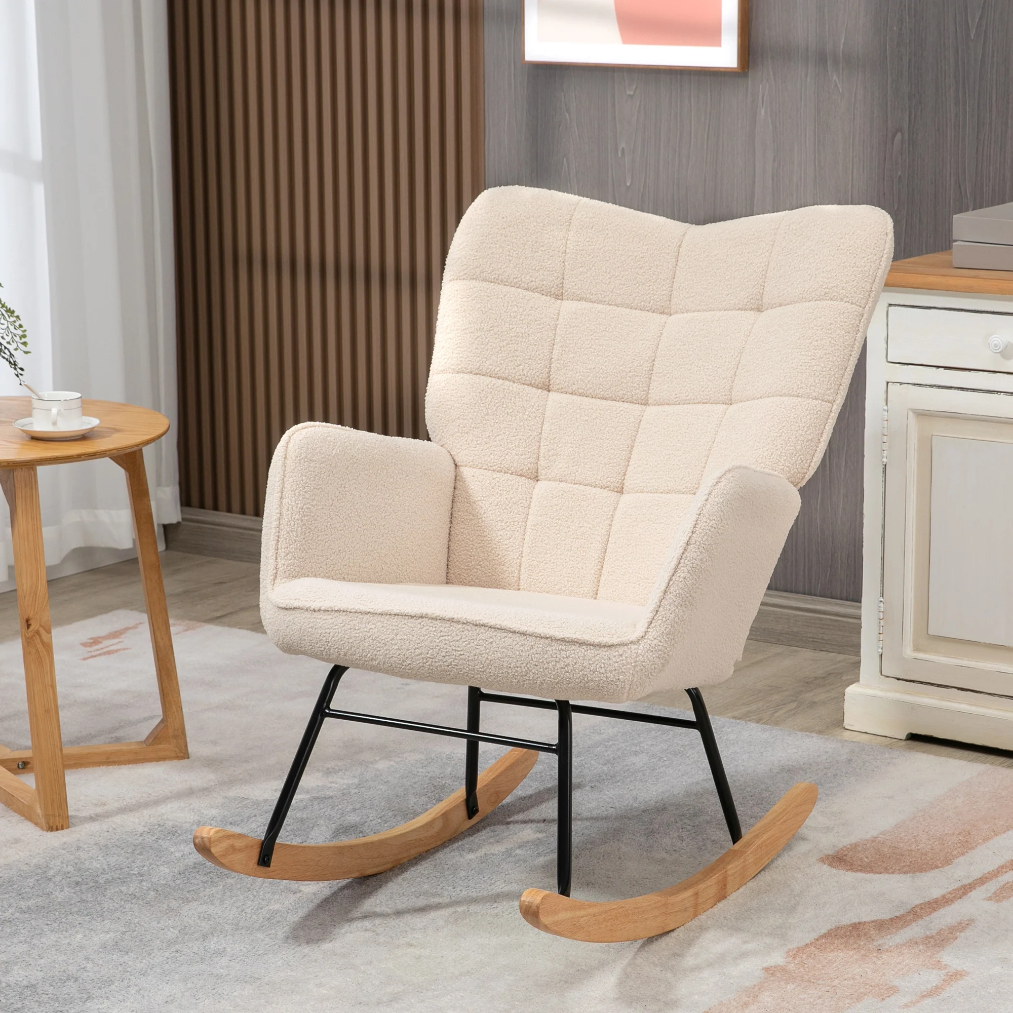 HOMCOM schommelstoel accentstoel tot 120 kg, polyester, beige