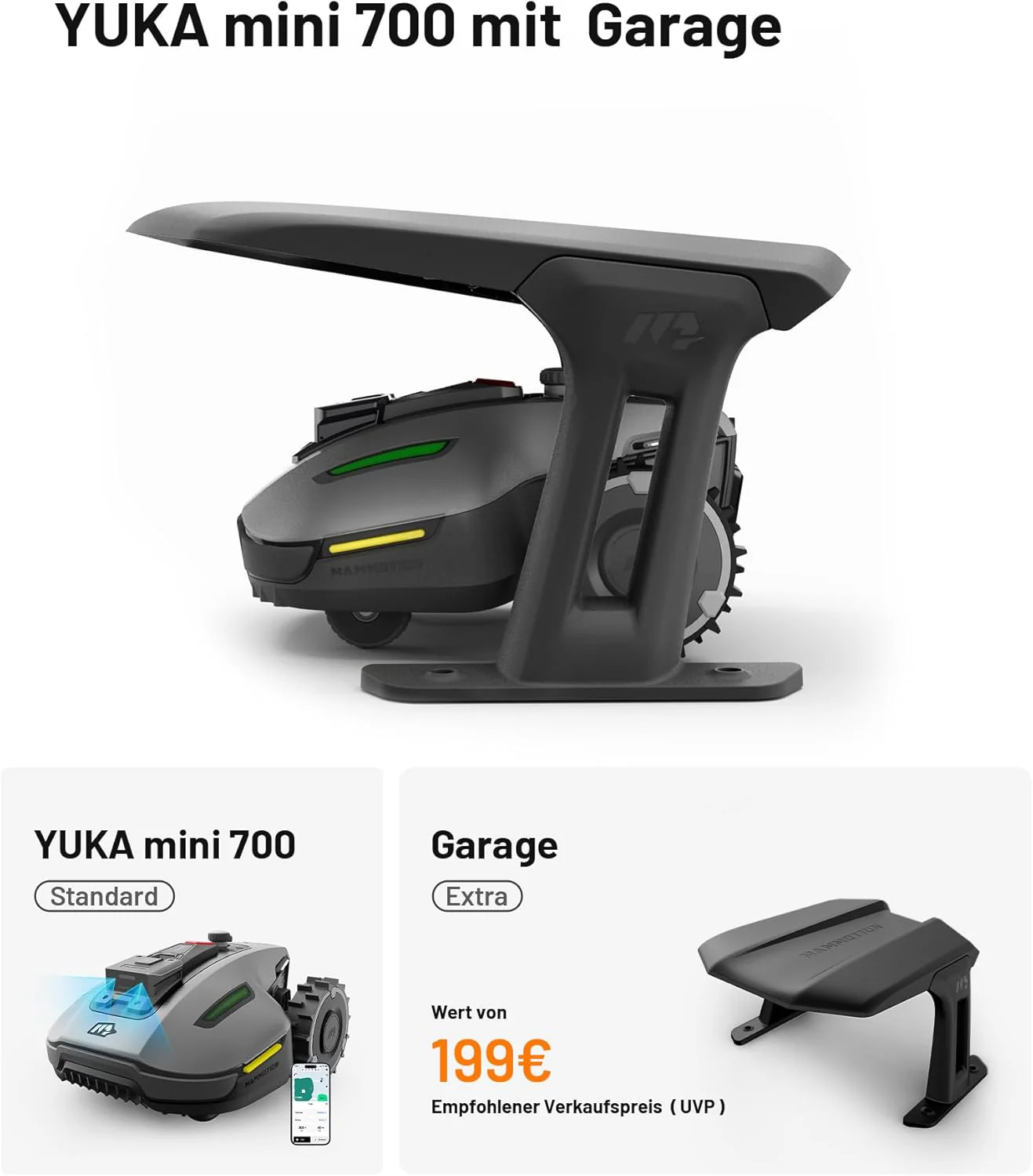 MAMMOTION YUKA Mini 700 robotmaaier zonder begrenzingsdraad, NetRTK+Vision, geen RTK-antenne nodig, automatische kartering, aanbevolen 700m2, max. 1100m2, met 4G-module, 50% helling