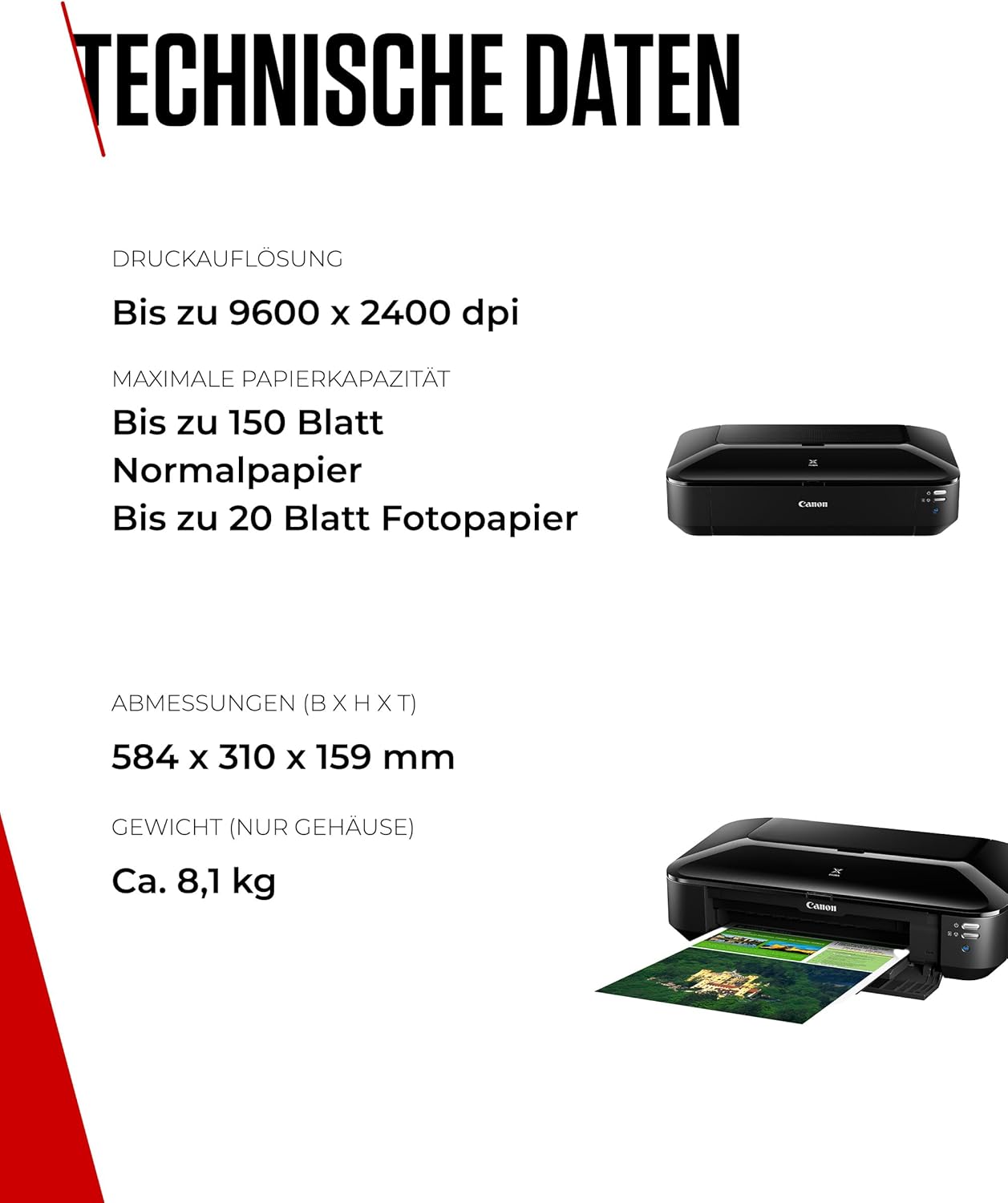 Canon PIXMA iX6850 Drucker Farbtintenstrahl Multifunktionsgerät DIN A3+ (Bürodrucker, Fotodruck, Textdruck, 9.600 x 2.400 DPI, WiFi, WLAN, USB, 5 Separate Tinten, Direktdruck, Print App) schwarz