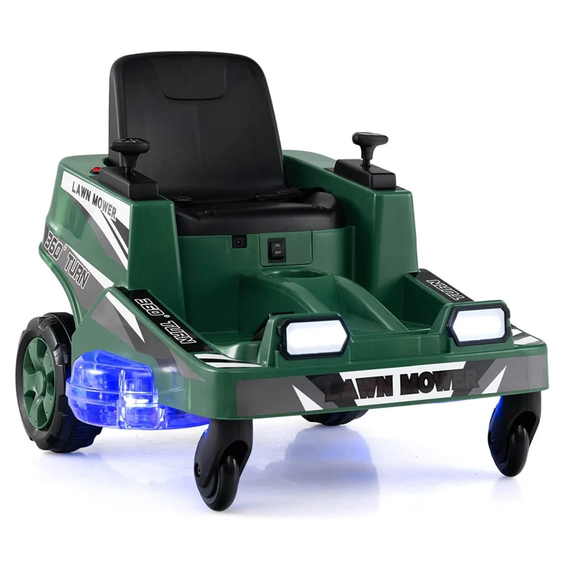 12V Kids Ride-On Lawn Mower with 360�� Twist & Turn, Dual Control Sticks, LED Lights, Toddler Electric Car Toy for Boys & Girls Aged 3-8