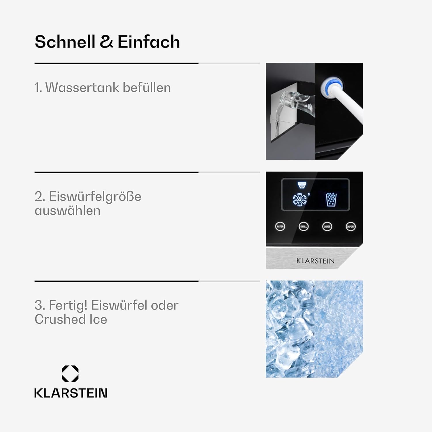 Klarstein Eiswürfelmaschine Klein, 1,8L Eiswürfelbereiter, Mini-Eiswürfelmaschine für Crushed und Bullet-Eis, Leichte Reinigung, Eiswürfelbereiter für 15kg/24h