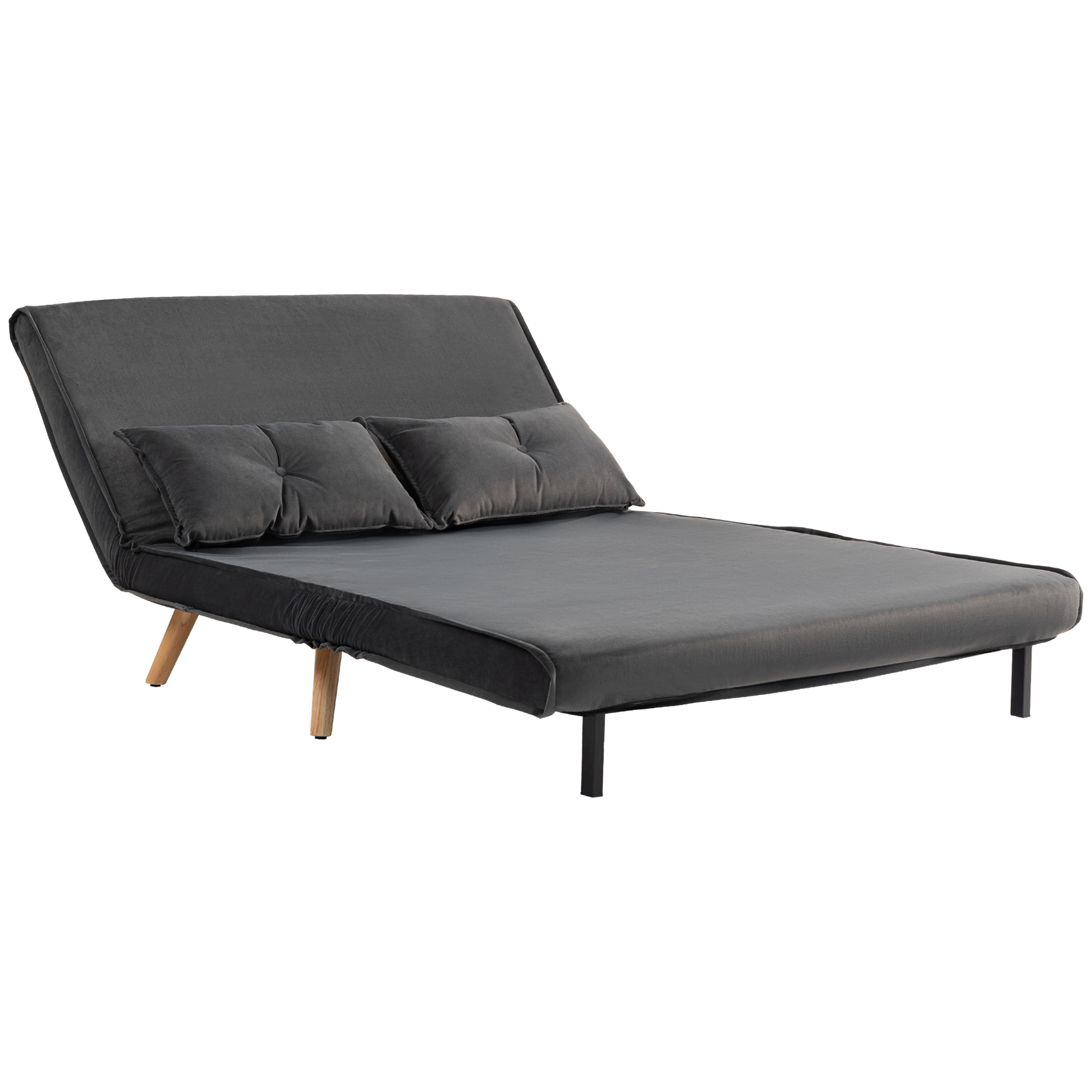 2-zits slaapbank, bedbank, om te bouwen bank met verstelbare rugleuning, stofbekleding, metalen frame, Grijs