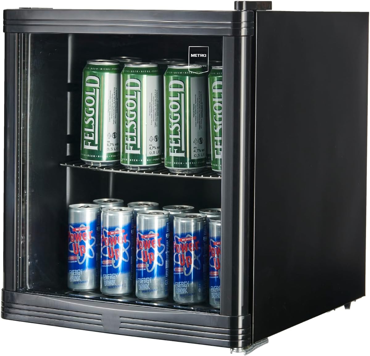 METRO Professional Minibar vitré/Réfrigérateur GPC1046, verre/acier inoxydable, 43 x 48 x 51.5 cm, 46 L, froid ventilé, noir