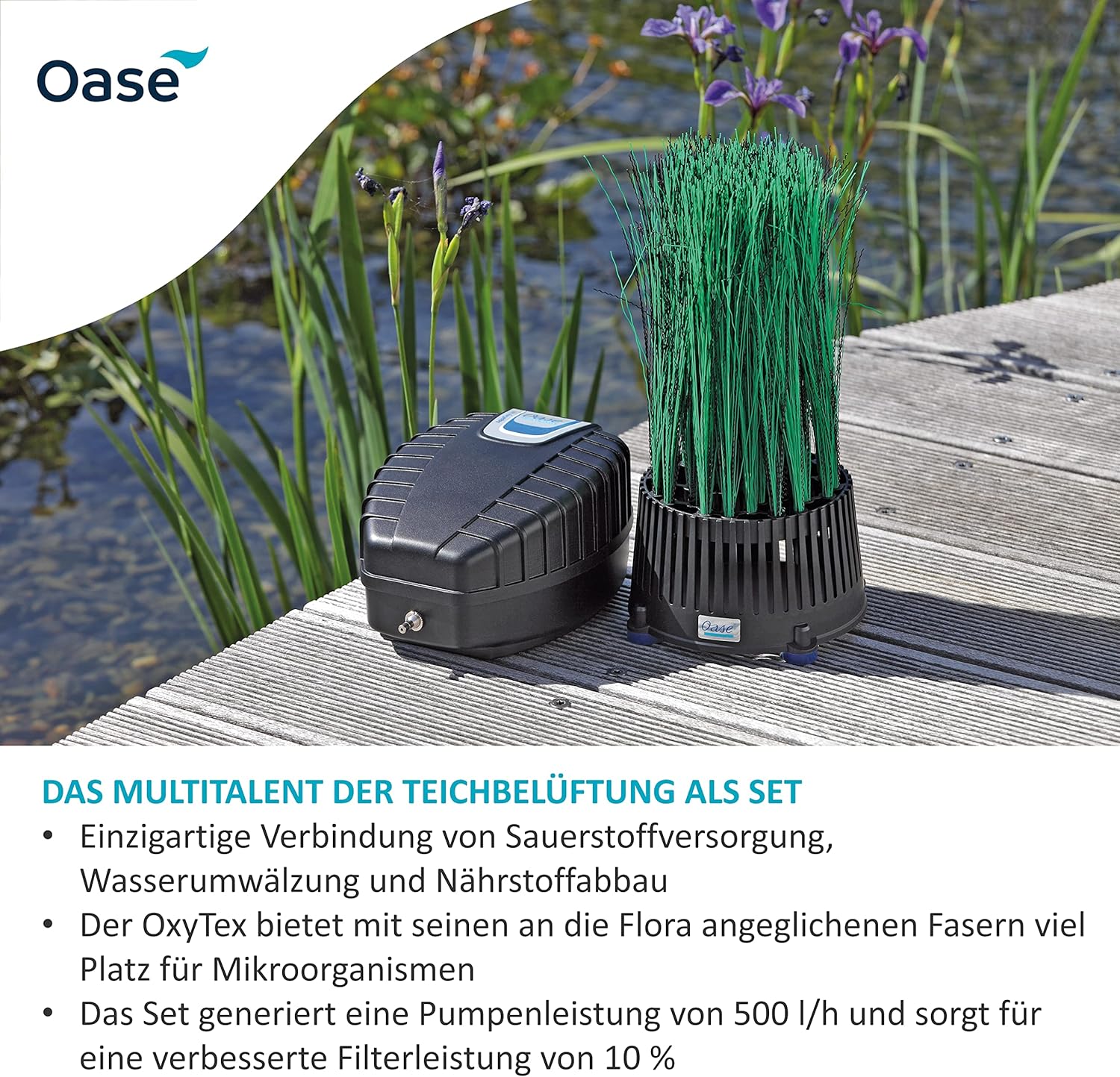 OASE 50249 Teichbel��fter OxyTex Set 1000, Teichbel��ftung, Sauerstoffversorgung, Bel��ftungspumpe, Filtermedium, erh?ht Filterleistung um bis zu 25%