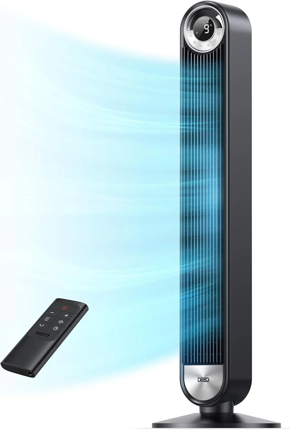 DREO Tower Fan for Bedroom. 90掳 Oscillating Standing Fan with 28ft/s Velocity. 20dB Quiet for Sleep. DC Motor. 9 Speeds. 4 Modes. 12H Timer. Voice & APP & Remote Control. 42 Cruiser Pro T2 S