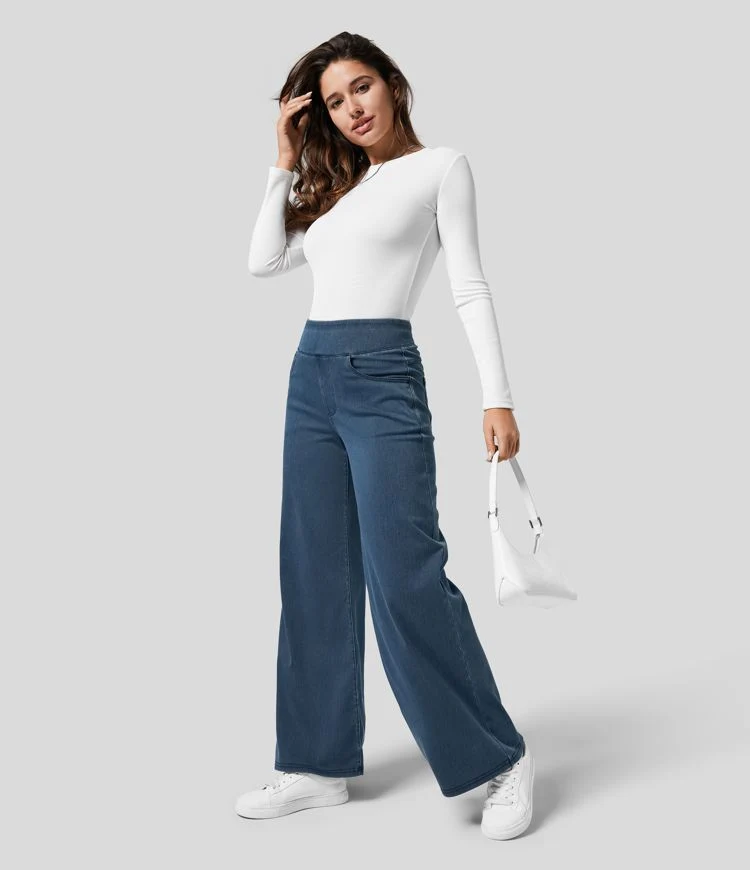 Bequeme Damen Jeans mit hohem Bund und elastischer Passform - Flexible Stretchhose f��r Alltag und B��ro mit hohem Tragekomfort