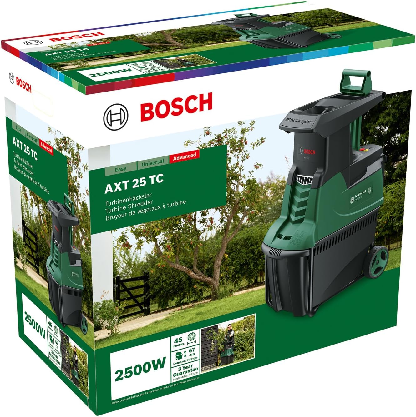 Bosch Turbinenhäcksler AXT 25 TC (2.500 W, geeignet für Holz und harte Gartenabfälle, integrierte Fangbox 53 l, in Karton)