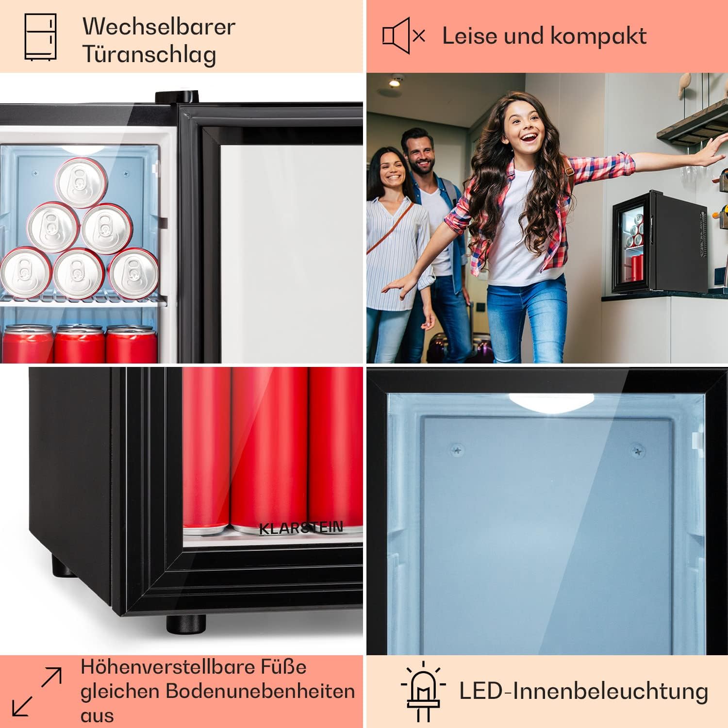 Klarstein Mini Kühlschrank für Zimmer, 23 Liter - Getränke, Snacks & Kosmetik, Minibar, & Leise, Verstellbare Ablagen, Kleiner Skincare Kühlschrank