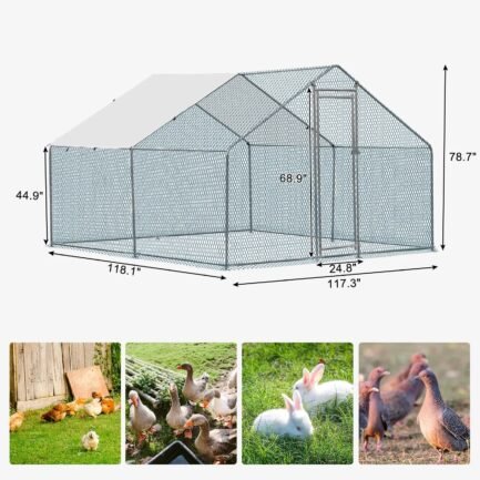10 x 10 ft Large Metal Chicken Coop, Walk-in Poultry Cage Chicken Hen Run House with Waterproof Cover, Rabbits Cats Dogs Farm Pen for Outdoor Backyard Farm Garden