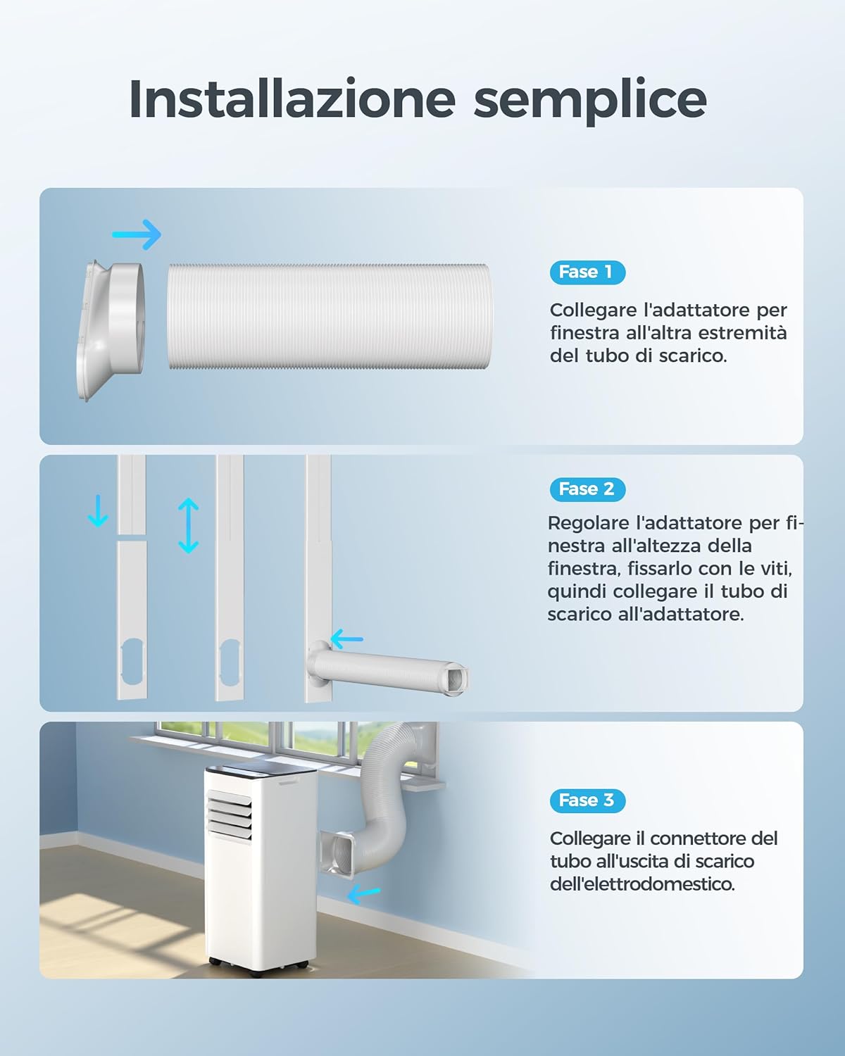 Mobile Klimaanlage 9000 BTU mit Abluftschlauch | 4-in-1 Mobiles Klimagerät | Leiser Betrieb