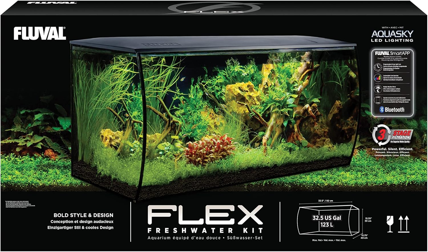 Fluval Flex Aquarium 123L, Süßwasser Aquarium, schwarz