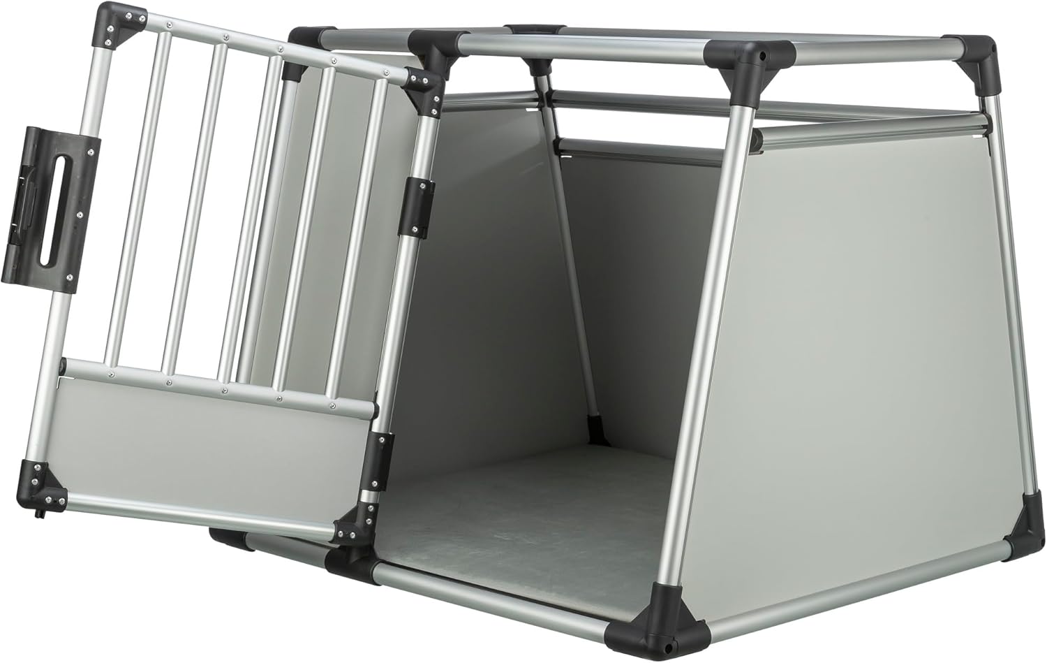 TRIXIE Hunde-Transportbox, Aluminium, L: 92 x 64 x 78 cm, grafit, rutschfste Liegematte, Klettleiste am Boden, Sicherheitsverschluss, stabil und geruscharm, hochgeschlossene Wnde - 39338
