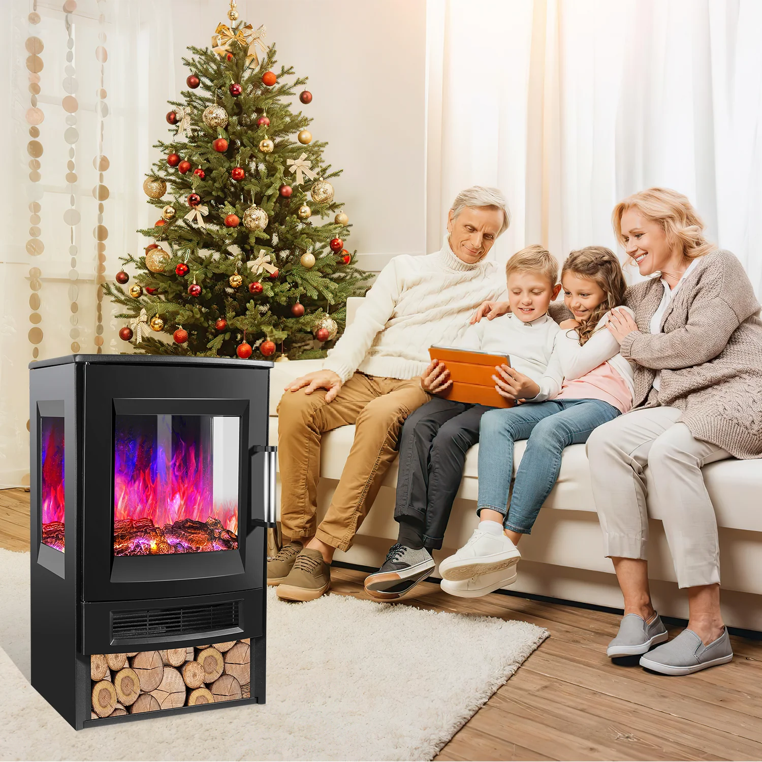 Sonnewelt Elektrokamin mit LED Flammenm WiFi Fernbedienung 900W/1800W