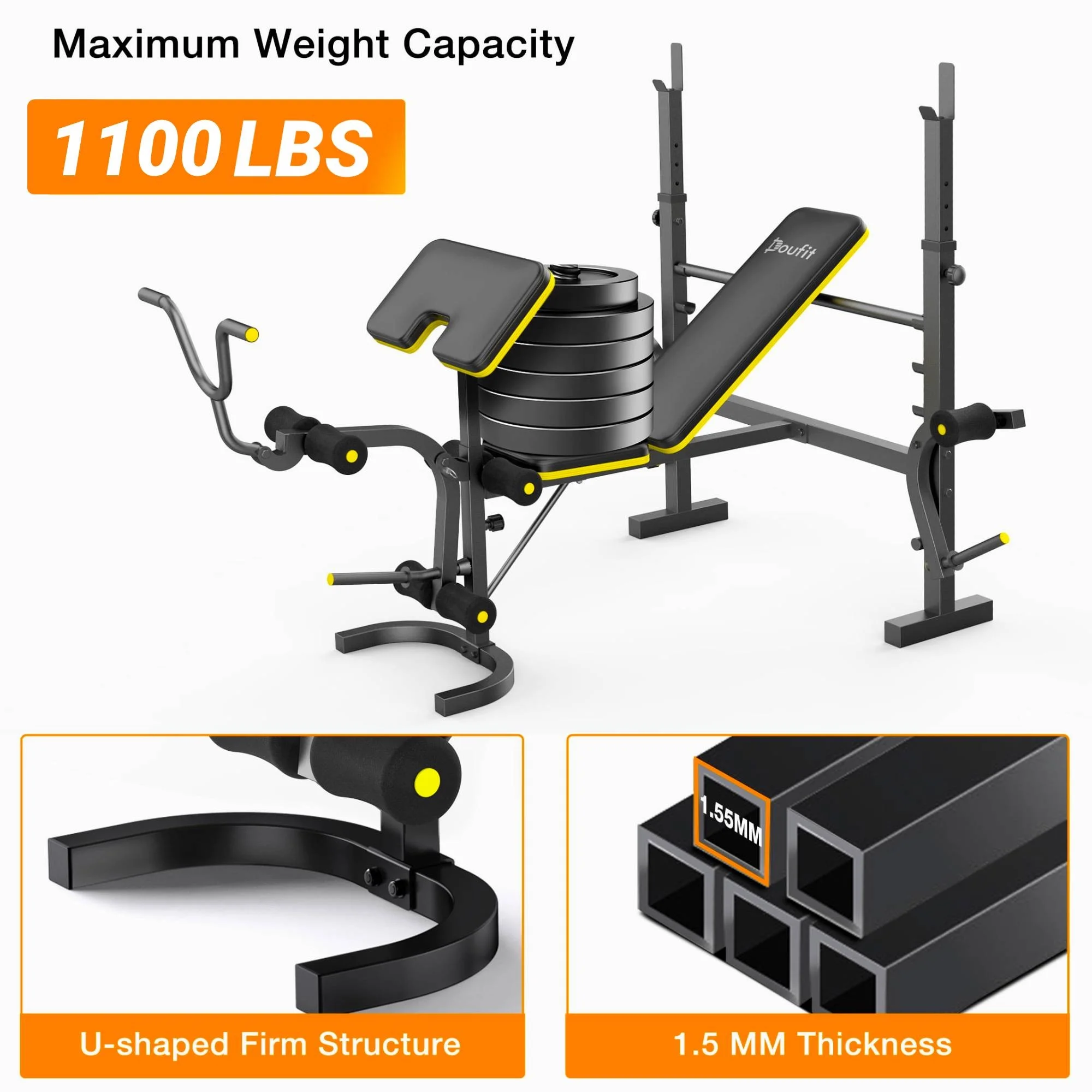 Weight Bench, Blacksmith 1100 lb 6 - in - 1 Workout Bench Press with Squat Rack Leg Developer Preacher Curl Butterfly Arms, Gym Exercise Equipment for Full Body Home Gym