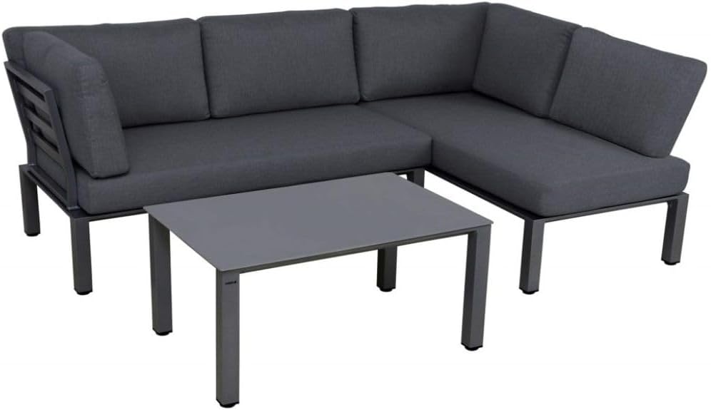 MWH Lounge-Set Widoo mit Tisch - Eisengrau - wetterfestes Gartenmöbelset aus Aluminium - inkl. gemütlichen Kissen