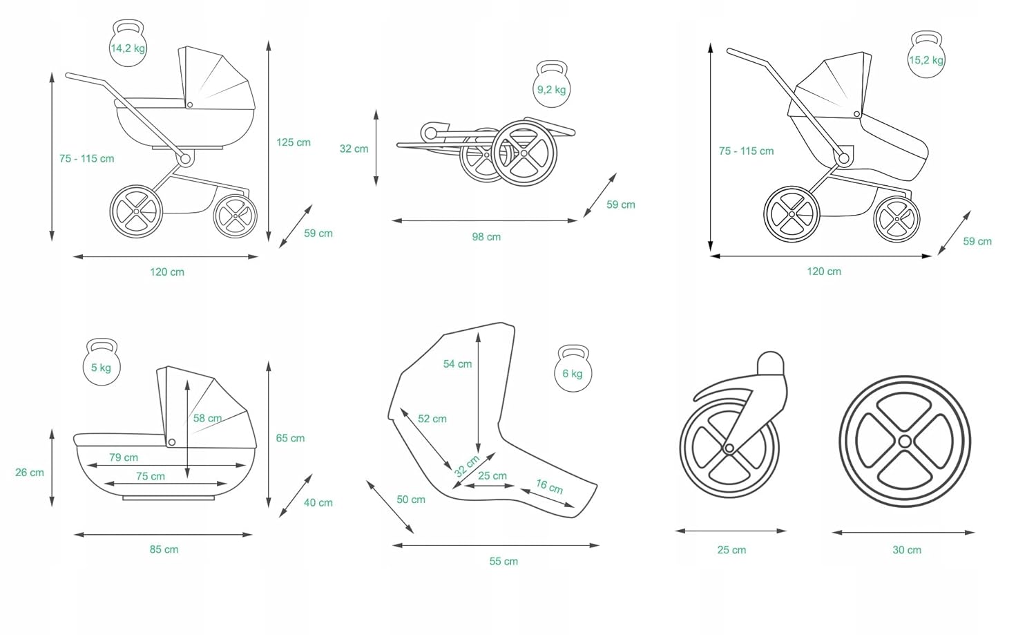 BabyLux® Bambimo Kinderwagen Set 3 in 1 - White Lux - incl. Babywanne, Buggy Sportsitz, Auto-Babyschale - Autositz - Kinderwagenset - Kombikinderwagen mit Wickeltasche, Regenschutz usw.