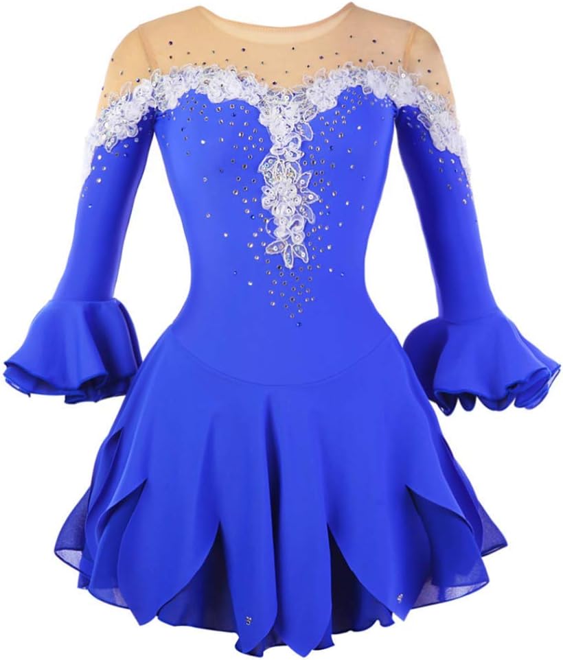 Eislauf-Performance-Kleider für Mädchen und Kinder, Eiskunstlauf-Trainingsrock, hochelastische Rollschuh-Kleidung (Blau 5/8)