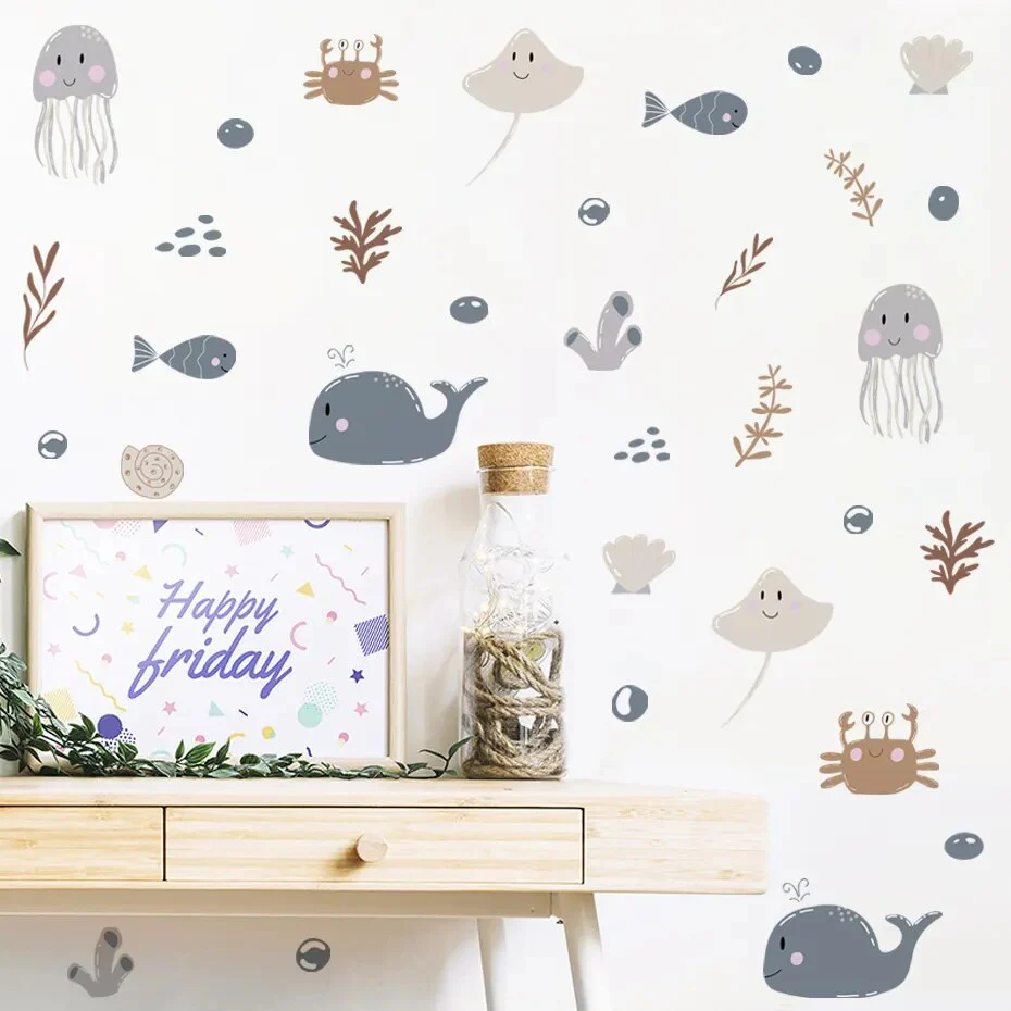 Cartoon Ocean Animal Wall Decals for Baby Nursery
