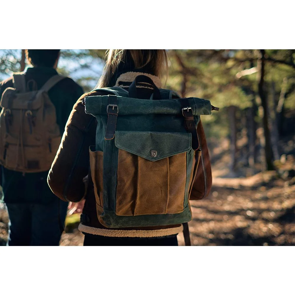 Natural Vintage Waxed Canvas Roll Top Backpack