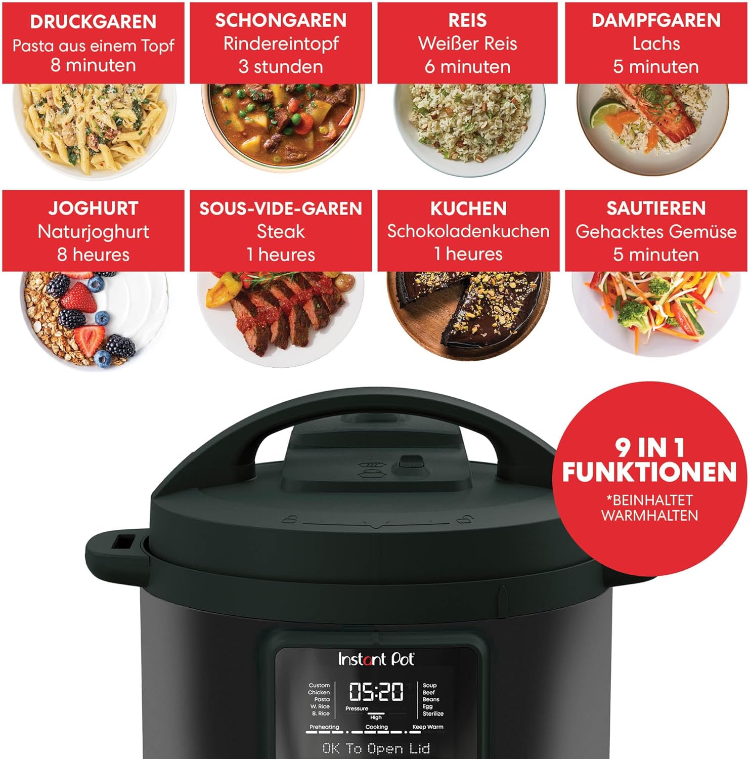 Instant Pot Pro 10-in-1-Elektro-Multikocher 1200 W, 5,7 L – Schnellkochtopf, Schongarer, Reiskocher, Dampfgarer, Sautierpfanne, Sterilisator, Joghurtbereiter, Sous Vide Gert – Schwarzer Edelstahl
