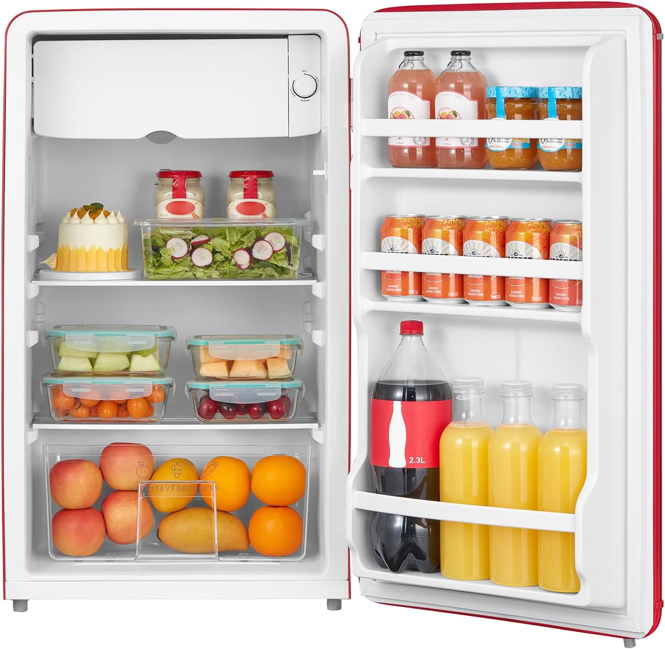 Comfee' RCD93RE2EURT(E) Kleiner Kühlschrank 93 L, Retro-Design, Mini-Kühlschrank mit einer Tür, einstellbare Temperatur, leise, geeignet für Zuhause, Büro und Hotel, Rot