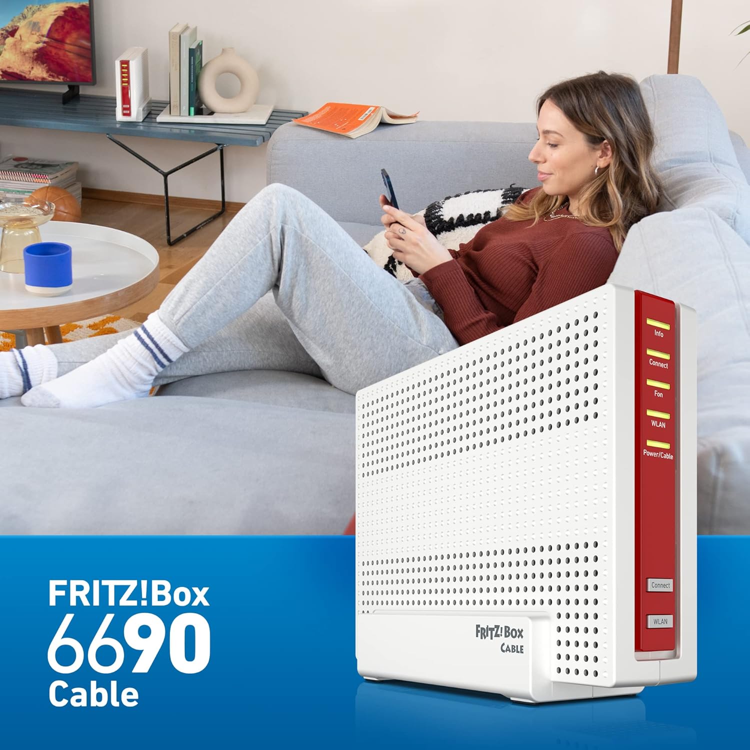 FRITZ!Box 6690 Cable | Router für einen Kabelanschluss (DOCSIS 3.1-Kabel-Modem, 4x4 Wi-Fi 6 (WLAN AX) mit 4.800 MBit/s (5 GHz) + 1.200 MBit/s (2,4 GHz), 1x 2,5-Gigabit-LAN-Anschluss, USB 3.0, DECT)