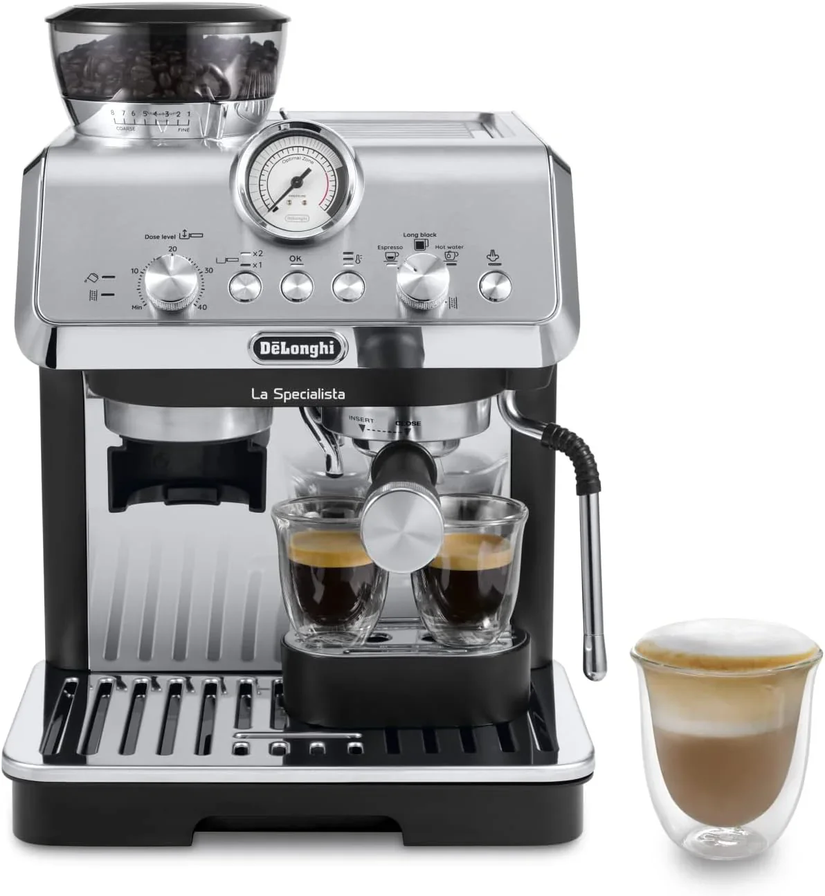 De'Longhi La Specialista Arte EC9155.MB Siebtrgermaschine, Espressomaschine mit Mahlwerk, 8 Mahlgrade, 15 Bar, 3 Temperaturen, Milchschaumd��se, 1300 W, 1,5 l Tank, Edelstahl/Schwarz inkl. Barista-Kit