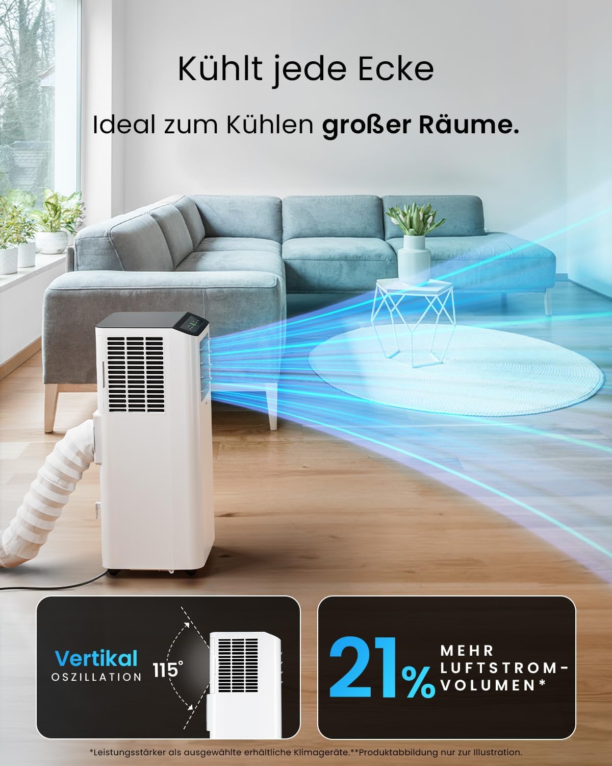 Pro Breeze Mobiles Klimagerät 14000 BTU – Klimaanlage mit Abluftschlauch, WiFi Smart Home Steuerung, 24h Timer, LED Display & Fensterabdichtung – Mobile Klimaanlage für Wohnung, Büro & Zuhause