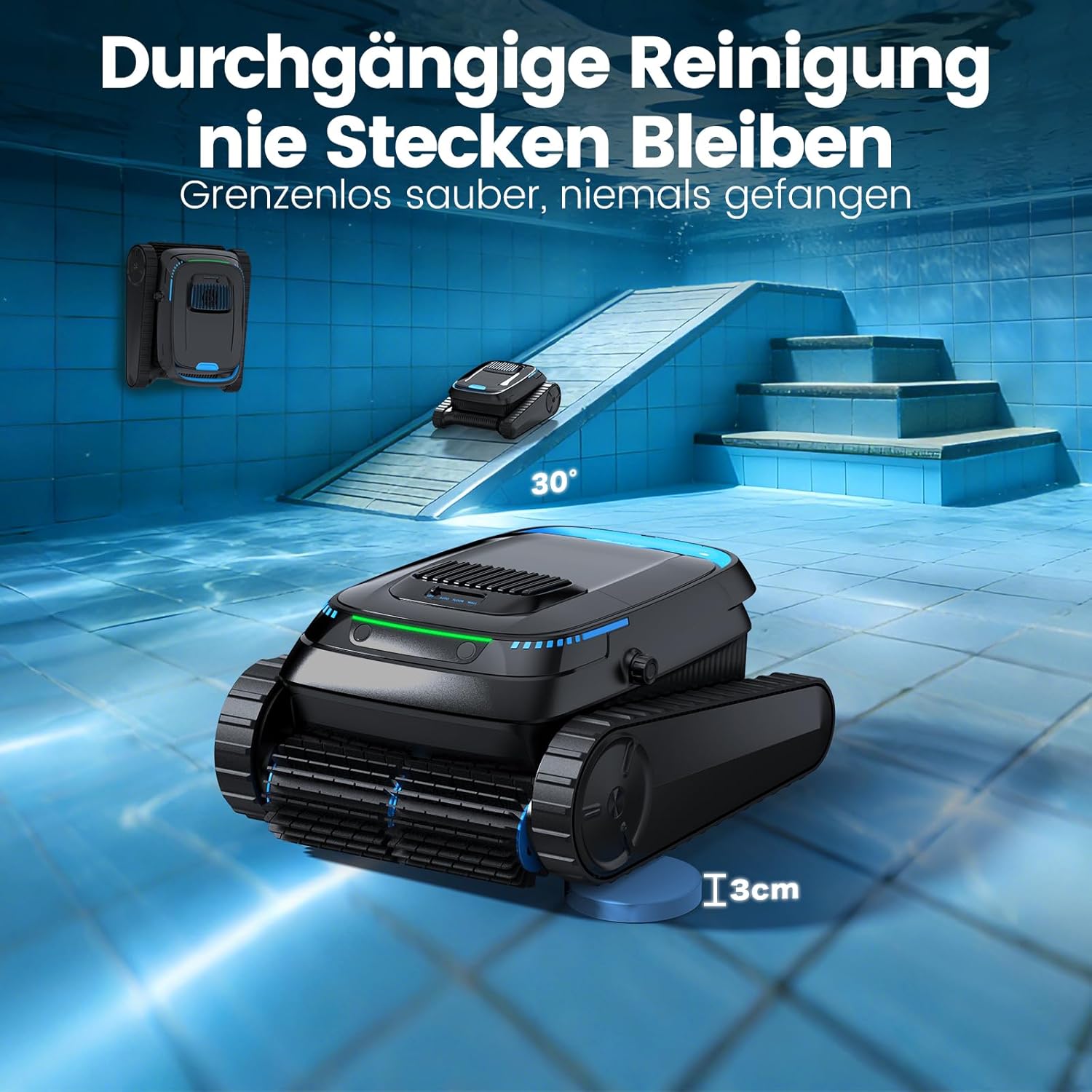 (2026 Neu) Poolroboter, Akku Poolsauger Kabelloser, PC10 Poolroboter Boden und Wand Wasserlinie, 18927 LPH Saugkraft, Intelligenten Navigation, Poolreiniger für Aufstellpool bis 170㎡