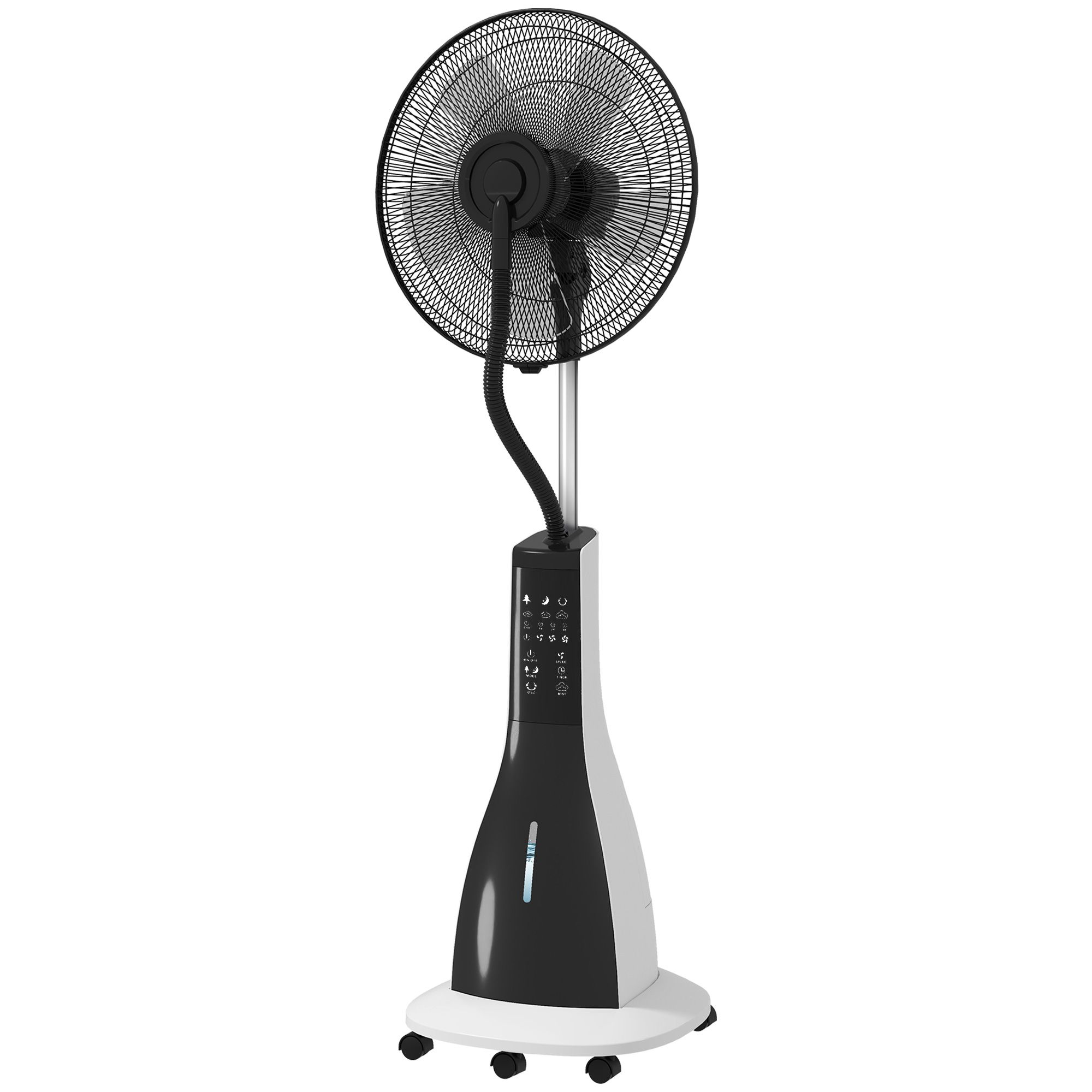 Nevelventilator met 75 Graden Draaifunctie, 3 Snelheden, 3 Modi, 3-Liter Watertank, Zwart+Wit
