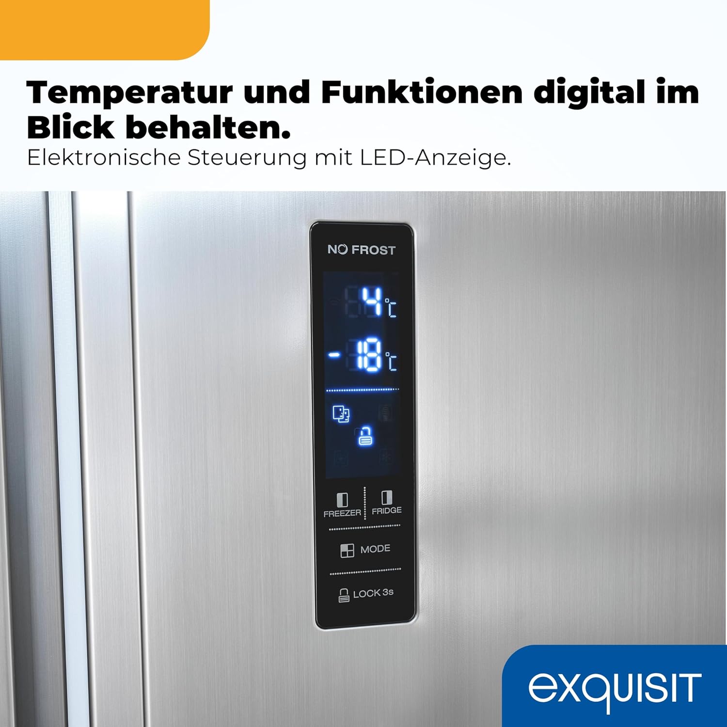 Exquisit Side-by-Side SBS546-040E inoxlook | No Frost | Nutzinhalt: 442 L | Temperaturregelung | Alarm