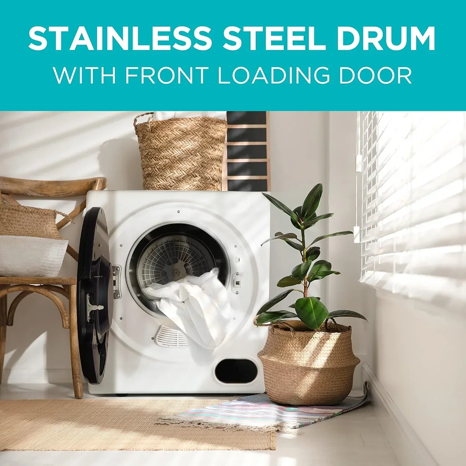 Compact Clothes Dryer 1.5 Cu. Ft. 850W Electric Dryer 120V Vented Dryer Stainless Steel Drum