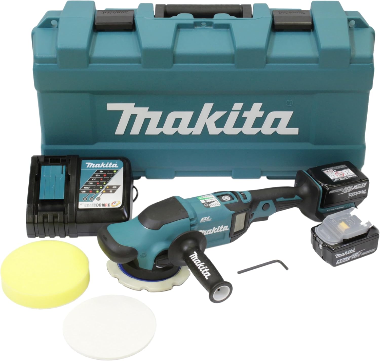 DPO600TKX1 Exzenterpolierer, 1 Akku plus Ladegerät im Transportkoffer, Blau, 18 V / 5,0 Ah