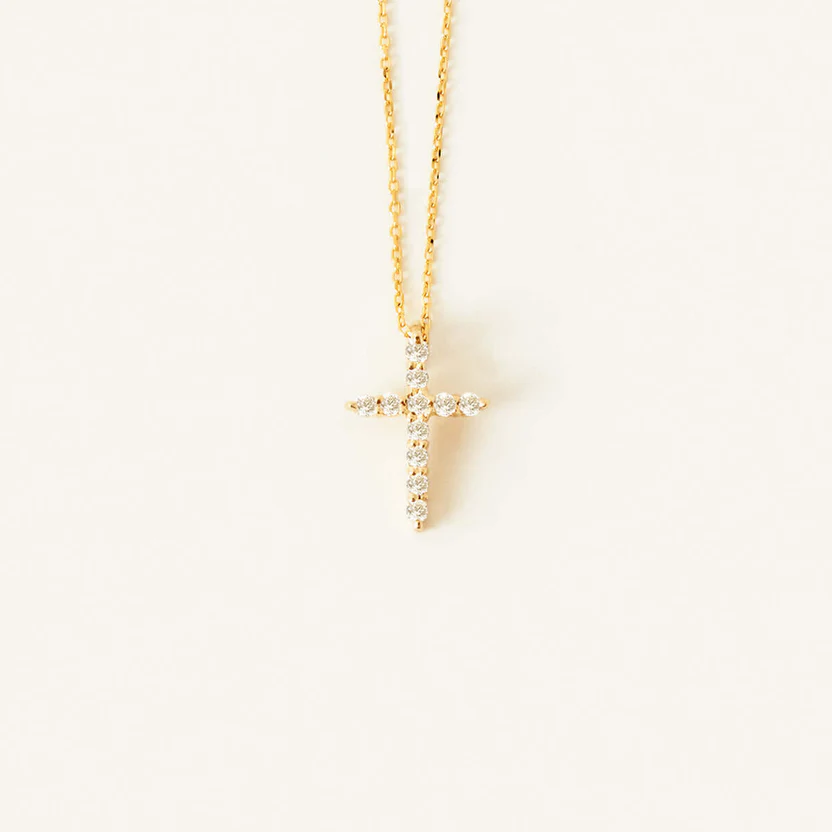 Dainty Diamond Cross Necklace in 10k Solid Gold Women