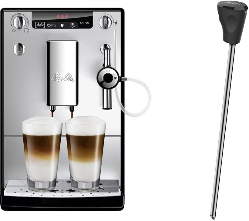 Melitta Caffeo Solo & Perfect Milk E957-103 Schlanker Kaffeevollautomat mit Auto-Cappuccinatore | Automatische Reinigungsprogramme Silber + Milchlanze für Kaffeevollautomaten, Edelstahl, Schwarz