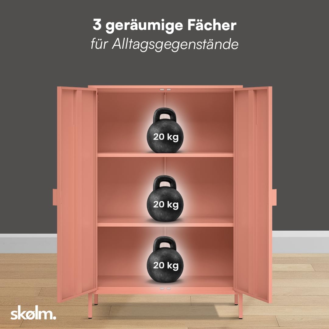 skølm Ituri Metall Kommode – Metallschrank mit 3 verstellbaren Fächern – Sideboard Wohnzimmer Terrakotta – Aufbewahrungsschrank aus Stahl – Highboard im Industrial Design – Büroschrank/Flurschrank