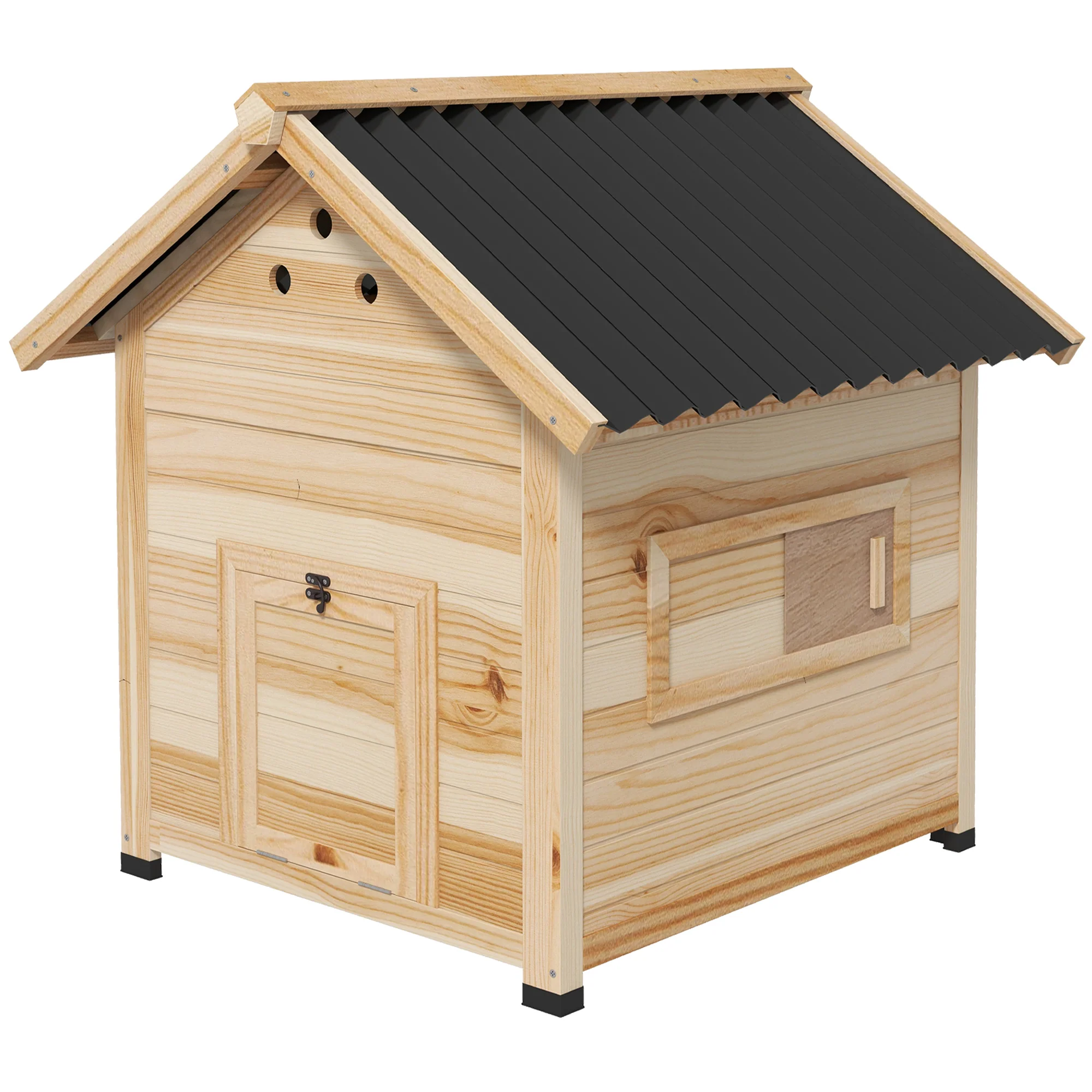 PawHut Entenhaus Eendenhok Kleindierenhok, weerbestendig, 2 ingangen, 2 hellingen, 78 x 90 x 92 cm, 'Natuur + Zwart'