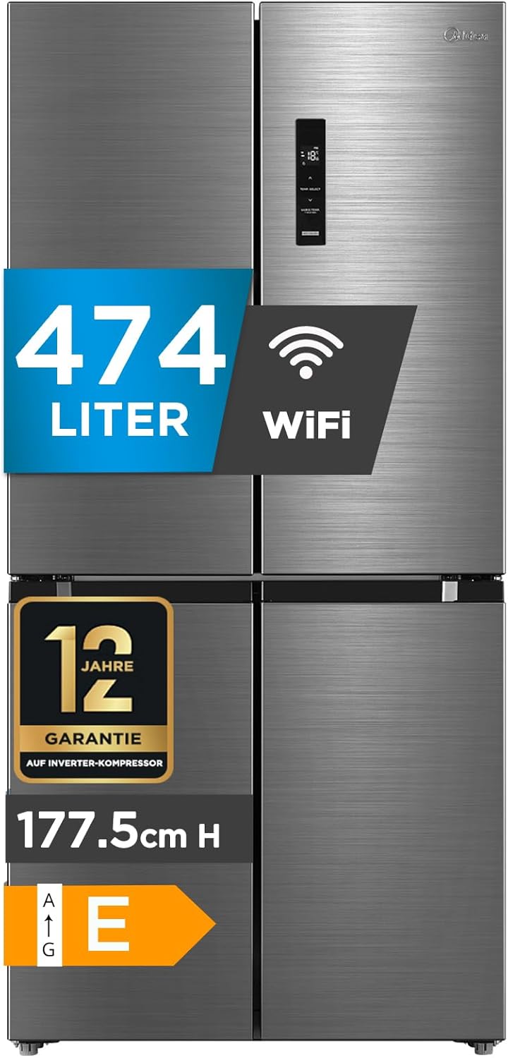Midea MDRF632FIE46 Multi-Door Kühl-Gefrierkombination | 474L XXL-Kapazität | Total NoFrost | PlasmaPure | Smart Cooling & ConvertZone | Blau-Stahl (177,5 x 83,3 x 65,3 cm)