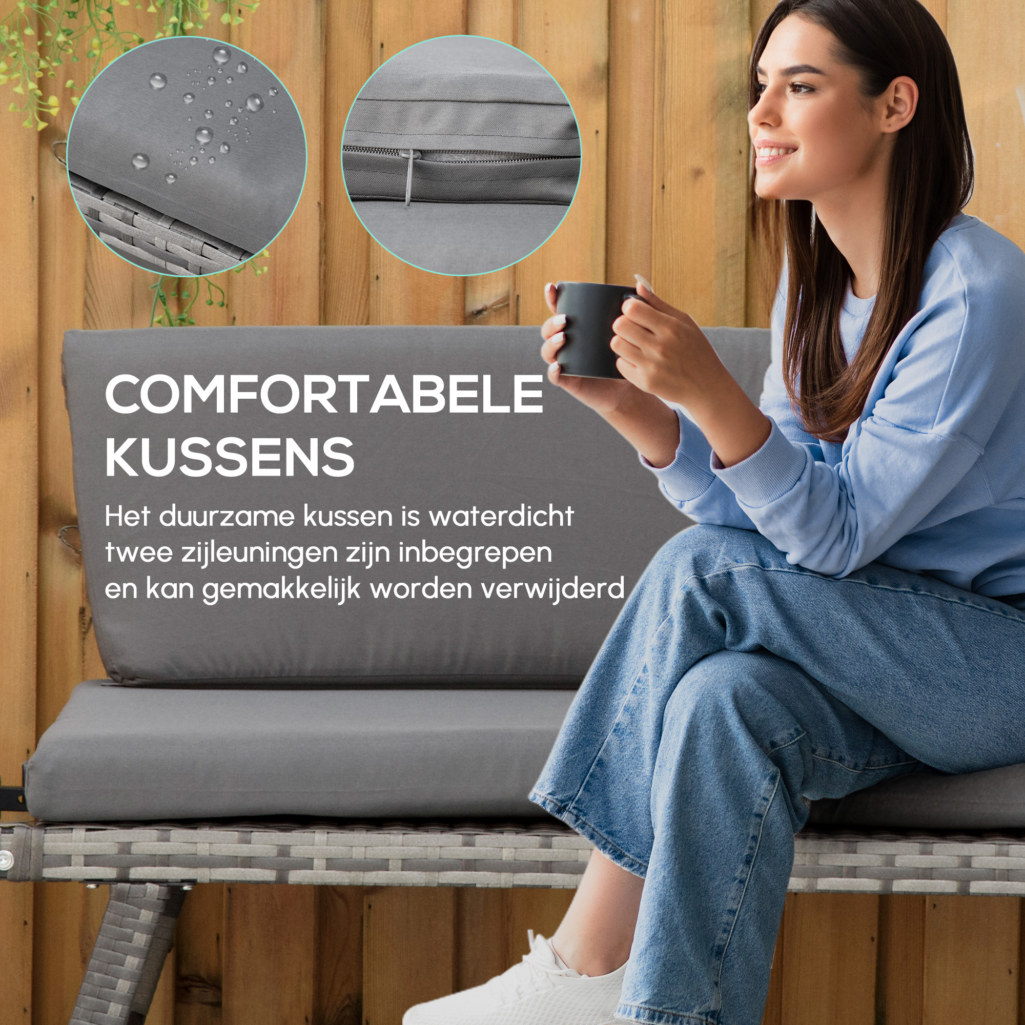 2-zits tuinbank met opklapbare armleuningen, grijs 129 x 66 x 67 cm