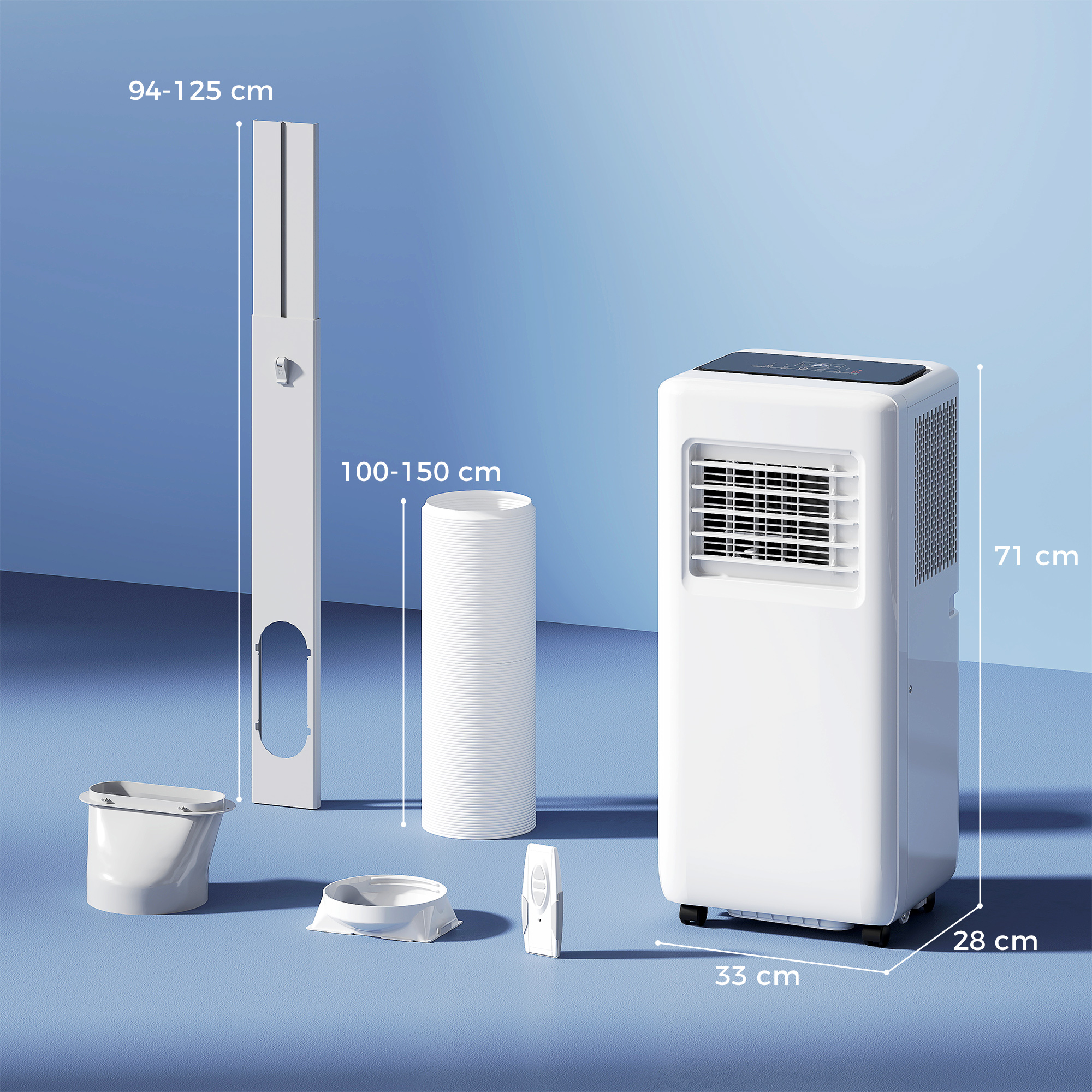 Mobiele Airconditioner, Diverse Instellingen, LED-Display, Timer, Wielen, Wit