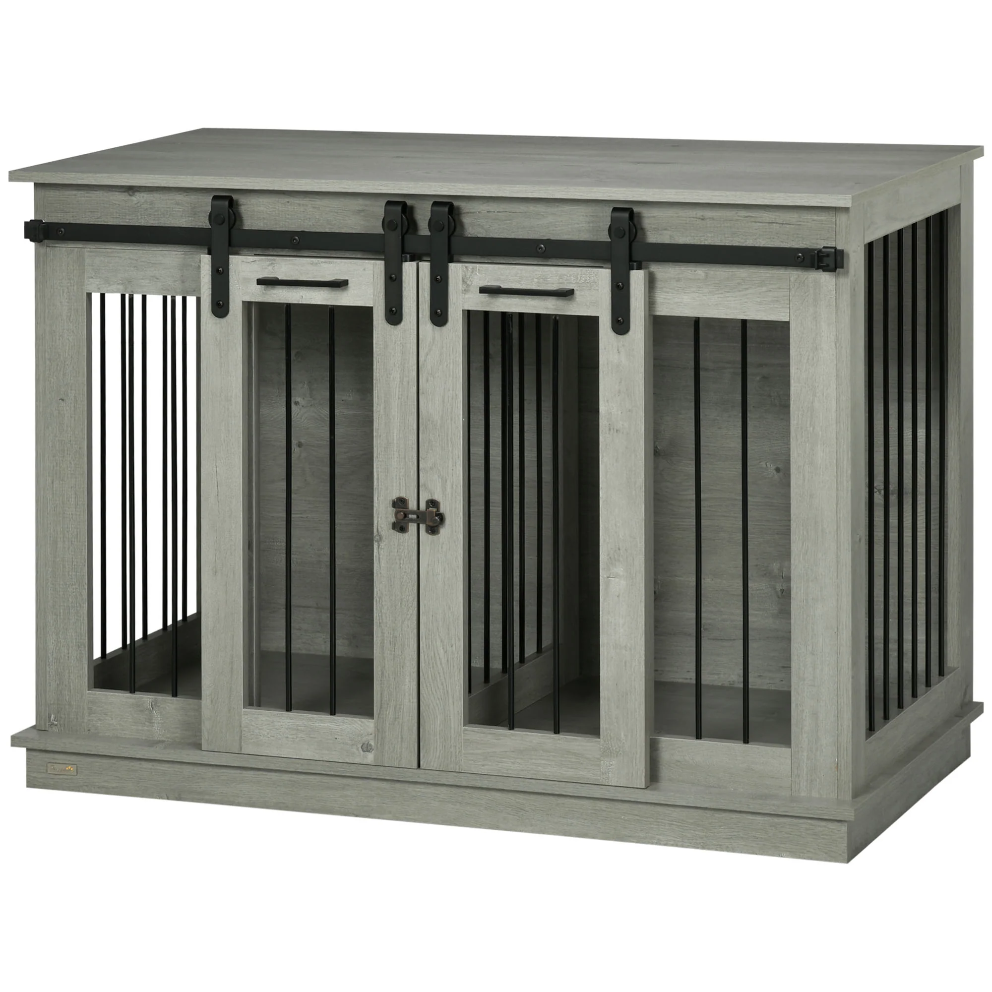 PawHut Hondenkooi met 2 Deuren, Hondenbox, Transportbox voor Honden, Landelijk Design, Vergrendelbaar, Grijs