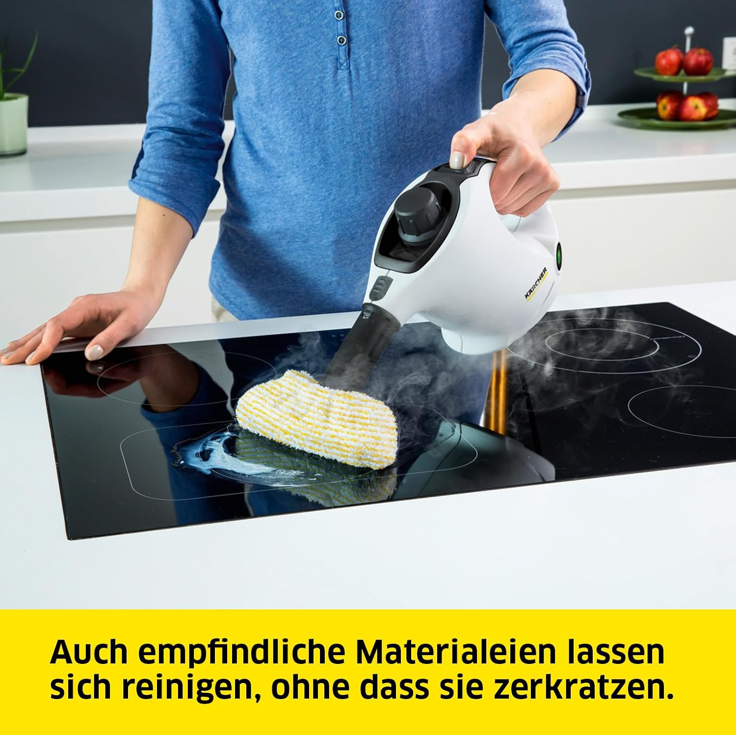 Krcher Dampfreiniger SC 1, Dampfdruck: 3 bar, Aufheizzeit: 3 min., Leistung: 1.200 W, Flchenleistung: 20 m, Tank: 200 ml, mit Hand-, Punktstrahl- und Powerdüse, Mikrofaser-berzug und Rundbürste