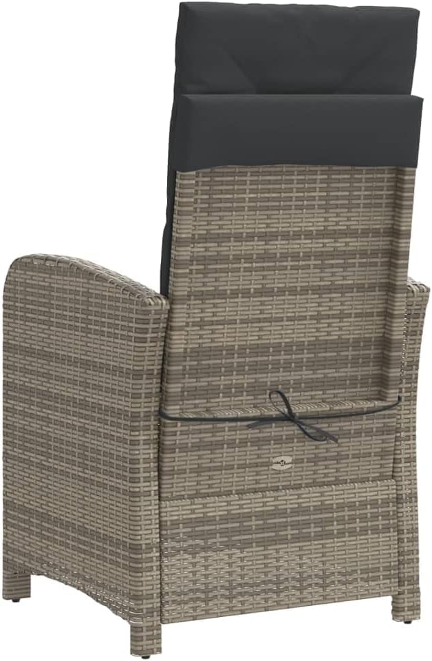 HUAKEHOM Gartensessel mit Kissen 2 STK. Gartenstuhl mit Verstellbarer Rückenlehne Liegestuhl mit Stahlrahmen Sessel Stuhl Relaxsessel Poly Rattan Grau Poly Rattan