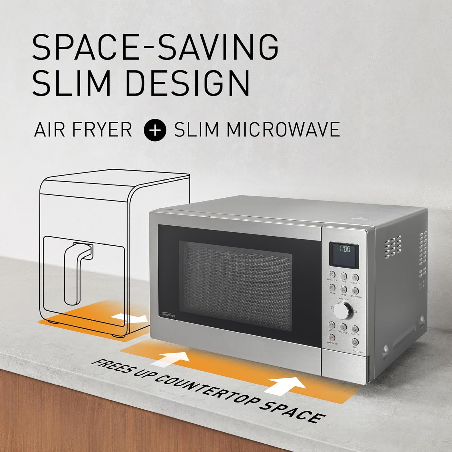 Panasonic NN-CD58RSEPG 27L 4-in-1 Kombi-Mikrowelle mit Airfryer Modus und Garkorb, 1000W Inverter, 1300W Grill, Umluft, 19 Automatikprogramme, Edelstahl