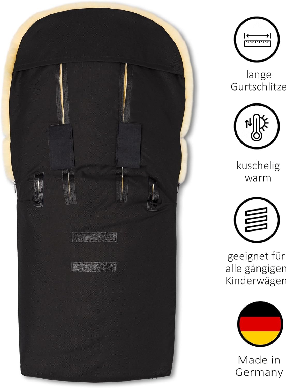 Hofbrucker Lammfell-Fußsack Putzi Kinderwagen, Buggy/Winterfußsack wind- & wasserabweisend/Warmer Fußsack Oberteil abnehmbar/echtes Lammfell/Made in Germany